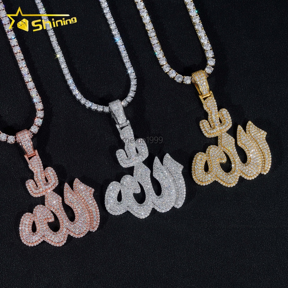 GRA Fine Jewelry 925 Sterling Silver Gold Plated Diamond Iced Out Hip Hop Jewelry Custom Moissanite Pendant Allah Pendant