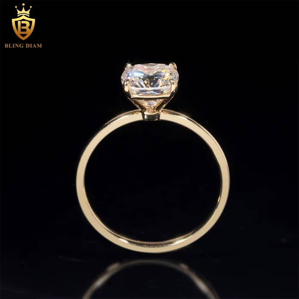 Pass Diamond Tester D Color VVS Moissanite Diamond Luxury 14K Yellow Gold Engagement Wedding Ring