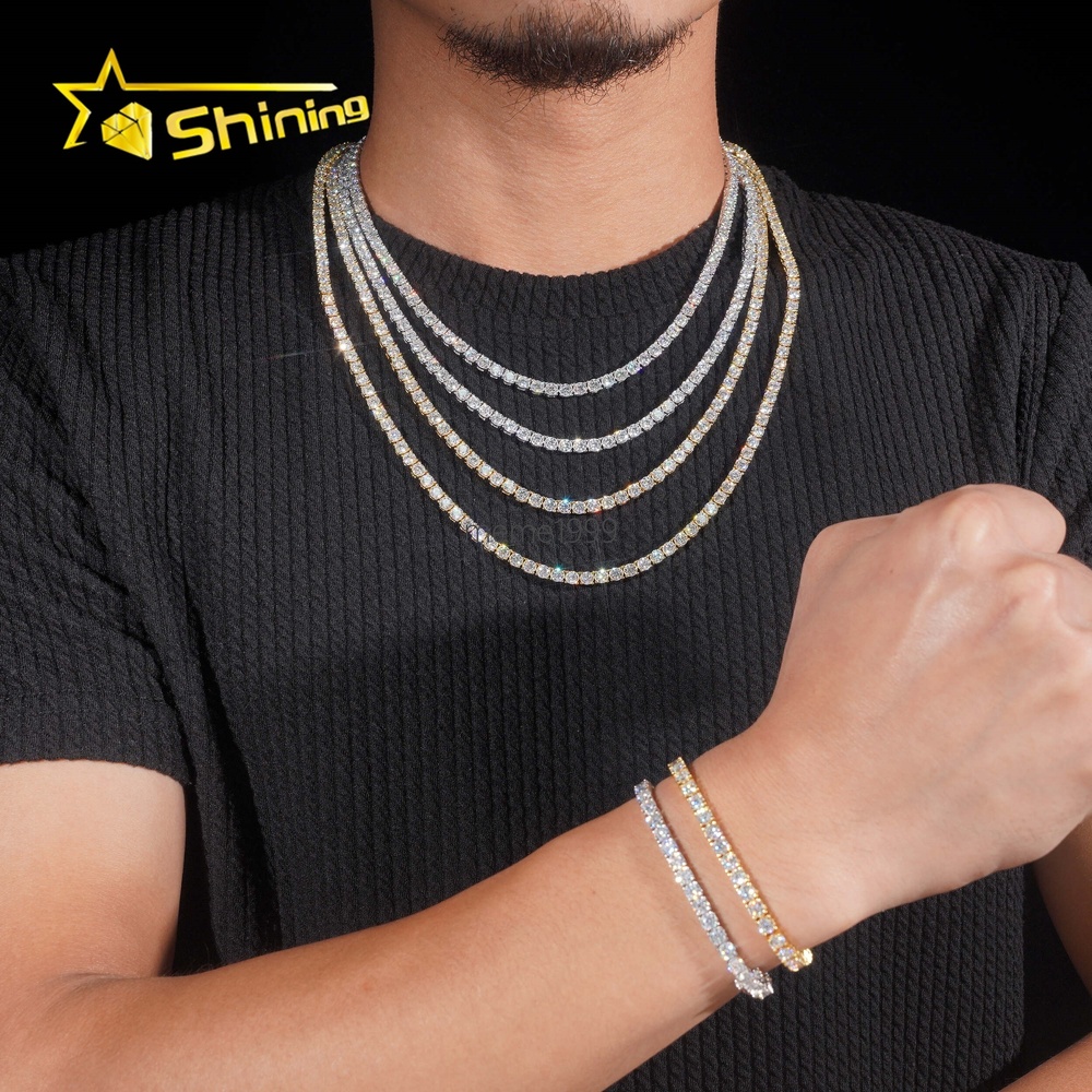 Hip Hop Classic Factory Price Top Quality 925 Silver 4mm VVS Moissanite Diamond Tennis Chain