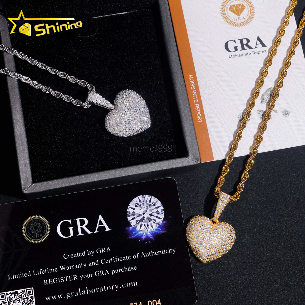 No Tarrifs USA Warehouse Stocks GRA Cert 925 Sterling Silver Hip Hop Iced Out VVS Moissanite Diamond Heart Pendant