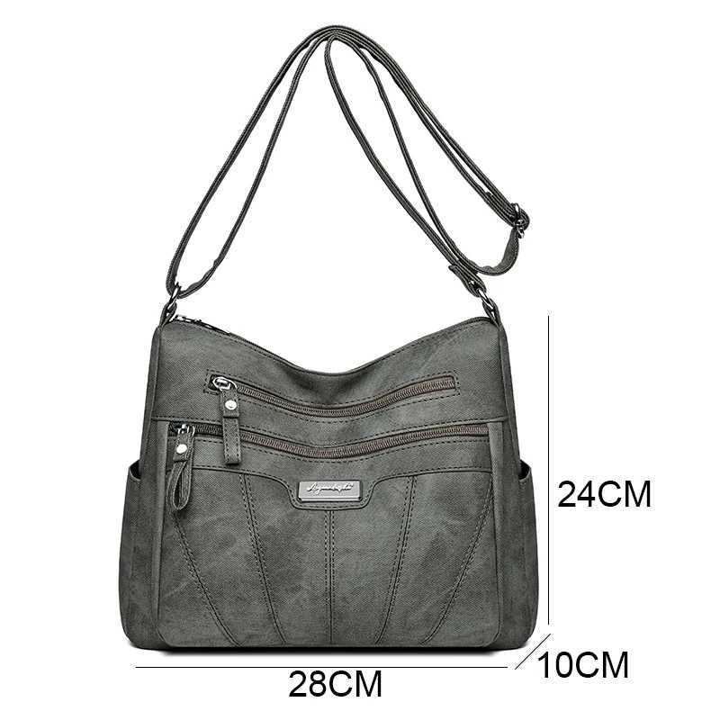 Vintage Leather Woman Bags Ladies Shoulder Crossbody Bag Female Small Designer Bag Multi-Pocket Messenger Handbags Purses Y250819