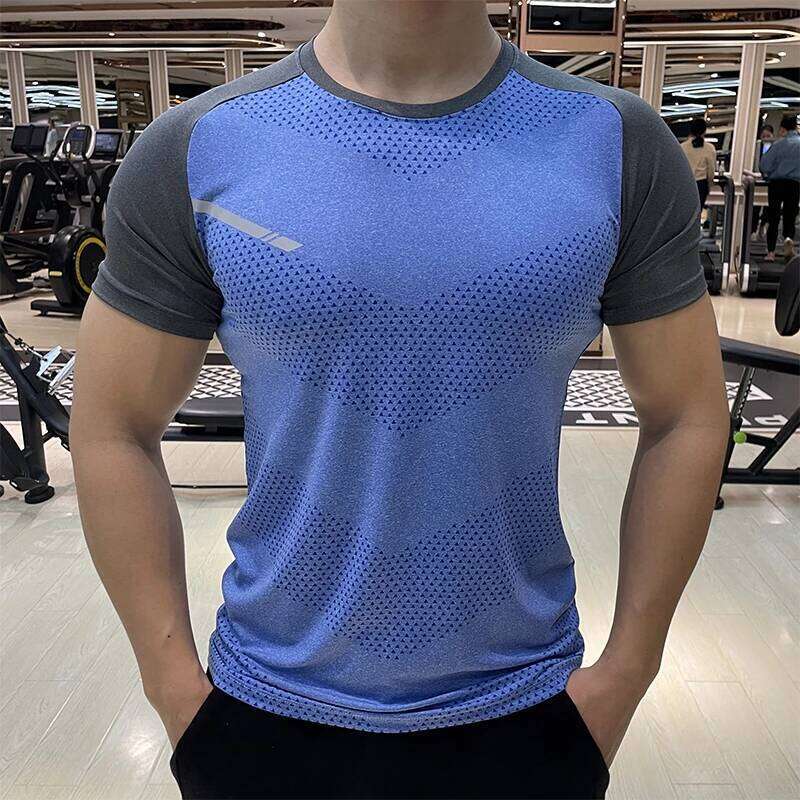 Men Short Sleeve Running Shirt Sports Outdoor Jogging Tops Gym Dry Fit Training Ice Silk Summer Elastic T-Shirt