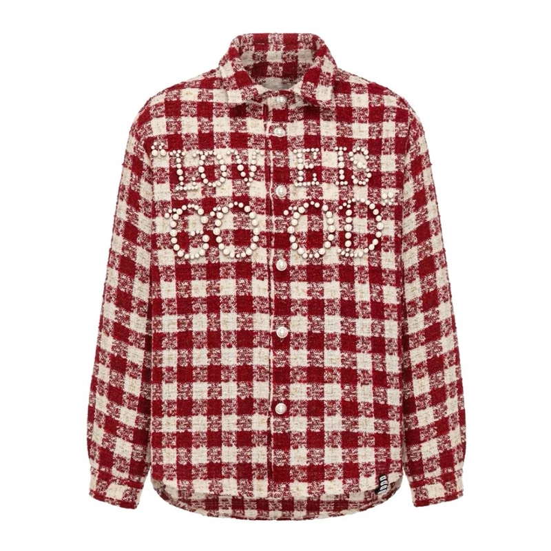 Autumn/winter New Men's Women's Jacket High Quality Pearl Plaid Fashion Long Sleeve Shirt Coat