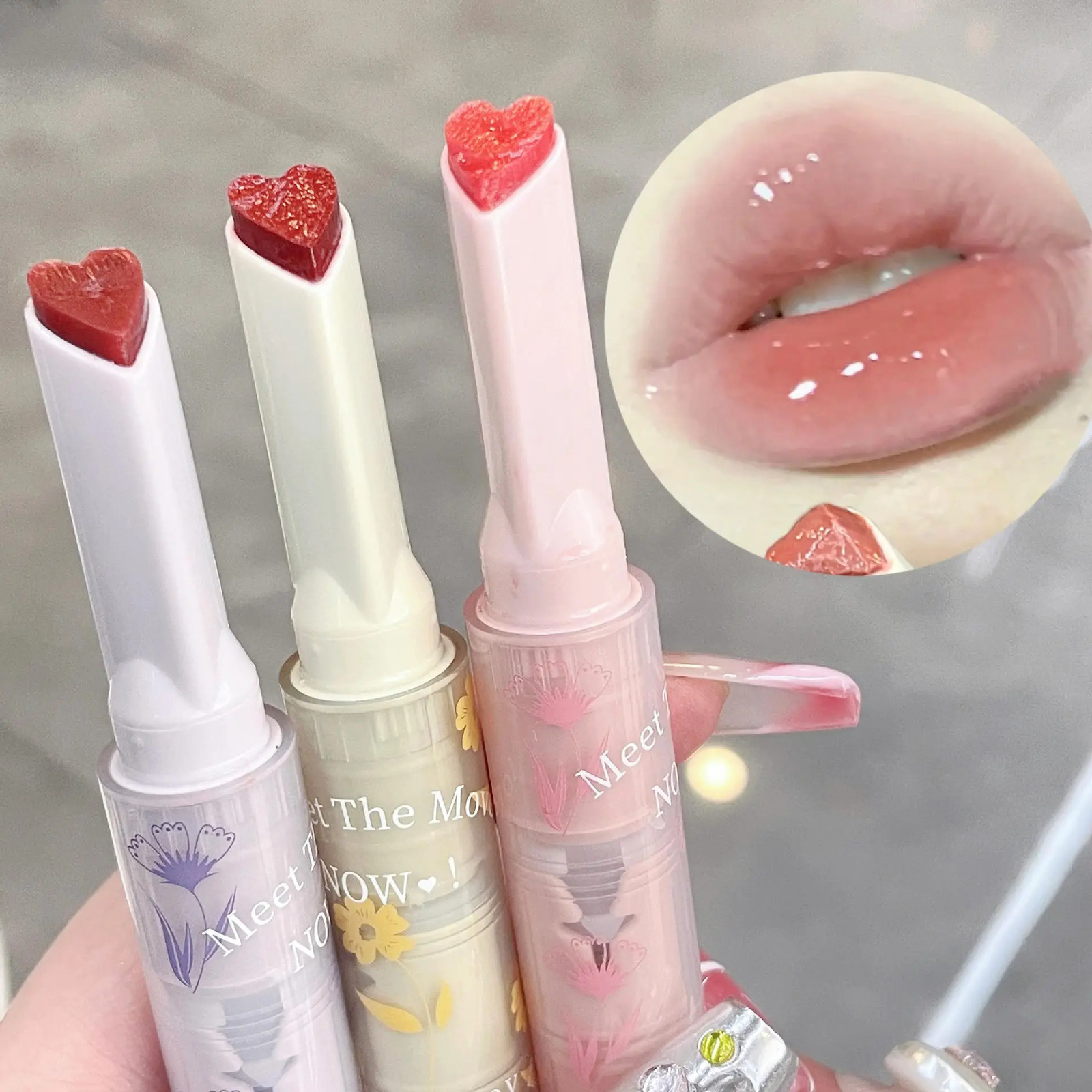 Waterlight Lip Glaze Mirror Glitter Tint Long Lasting Moisturising Love Heart Shape Solid Lipstick Pen Lips Makeup Cosmetic 250809