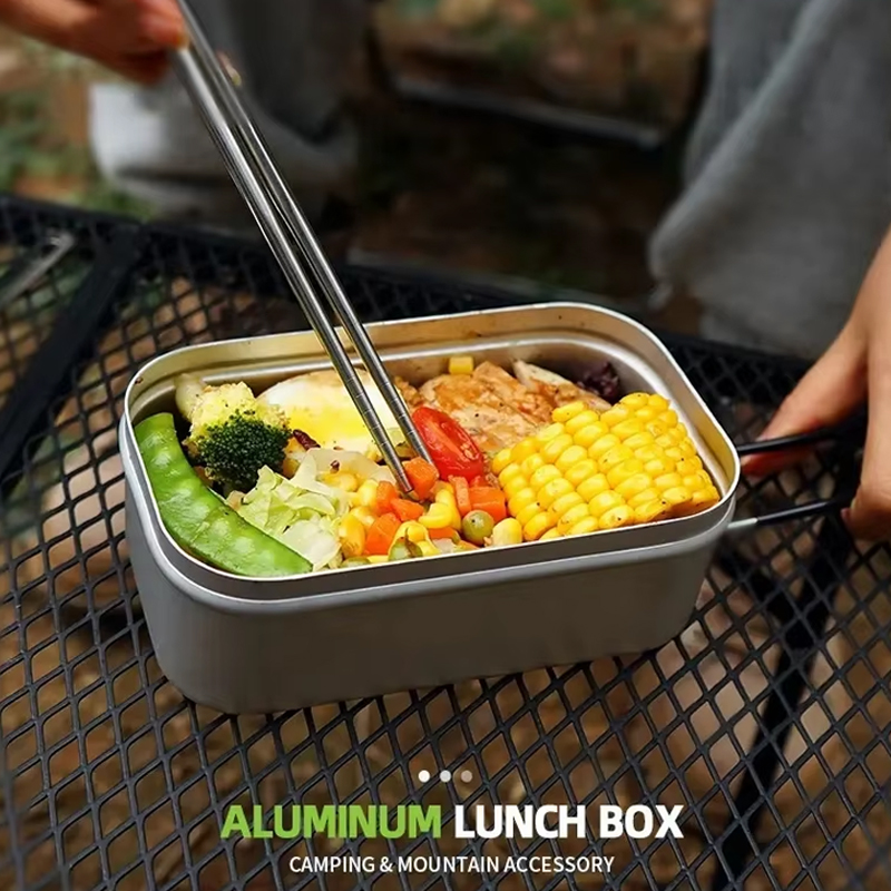 Portable Outdoor Cookware-Square Aluminum Alloy Lunch Box for Camping Picnics Travel for Outdoor Cooking