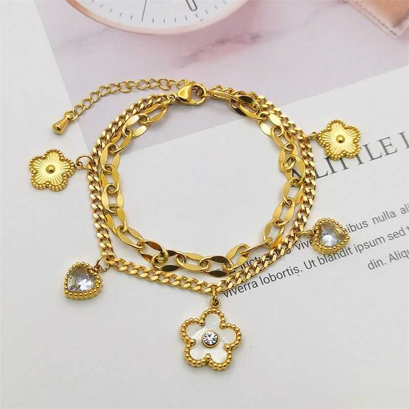 316L Stainless Steel Statement Bracelet 2025 New Fashion Jewelry Zircon Seashell Heart Flowers Charm Chain Bracelets For Women G250820