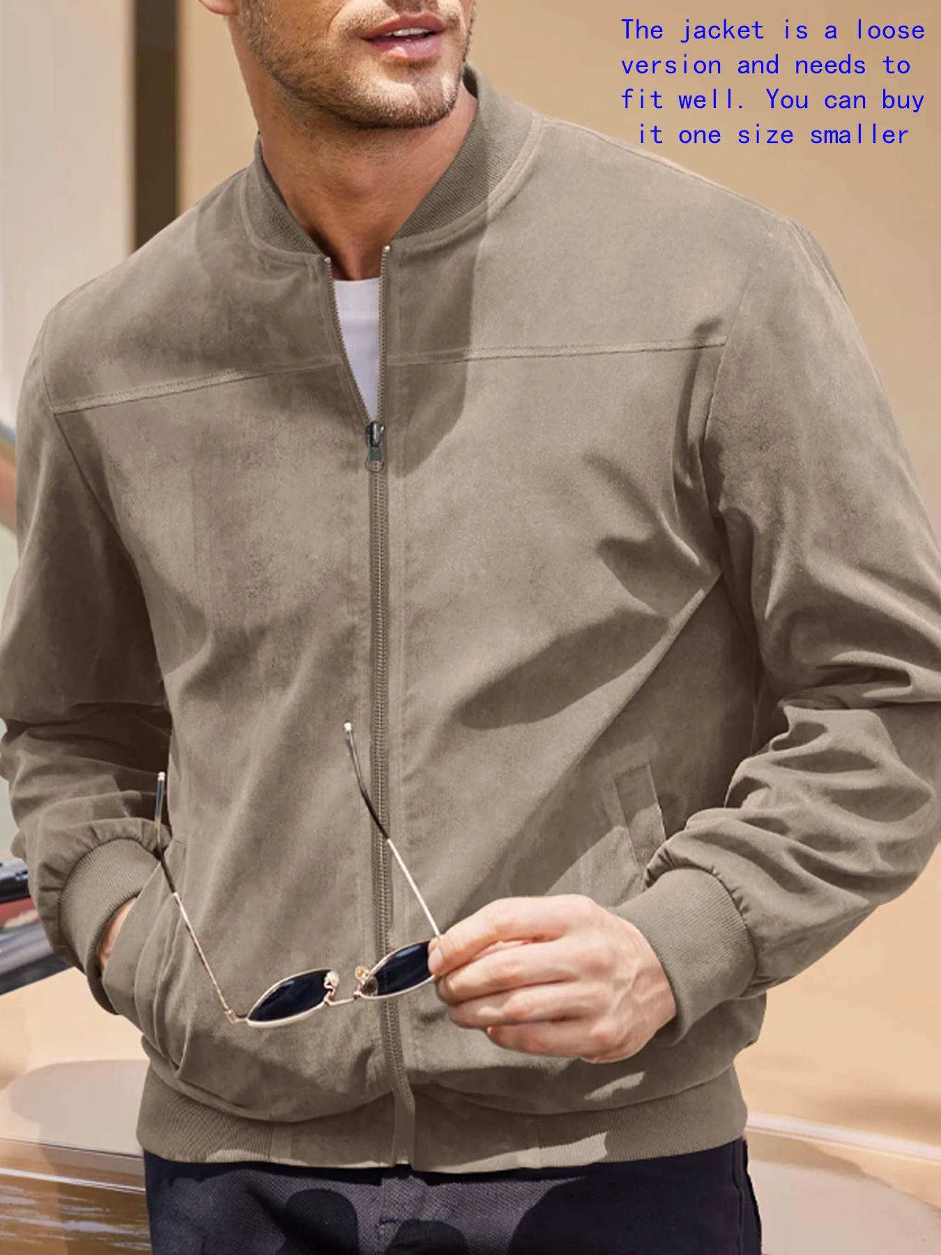 Mens suede nap fabric casual jacket Round neck zipper Solid color Sport Bomber Jacket Casual edition sports and golf fashion 250818