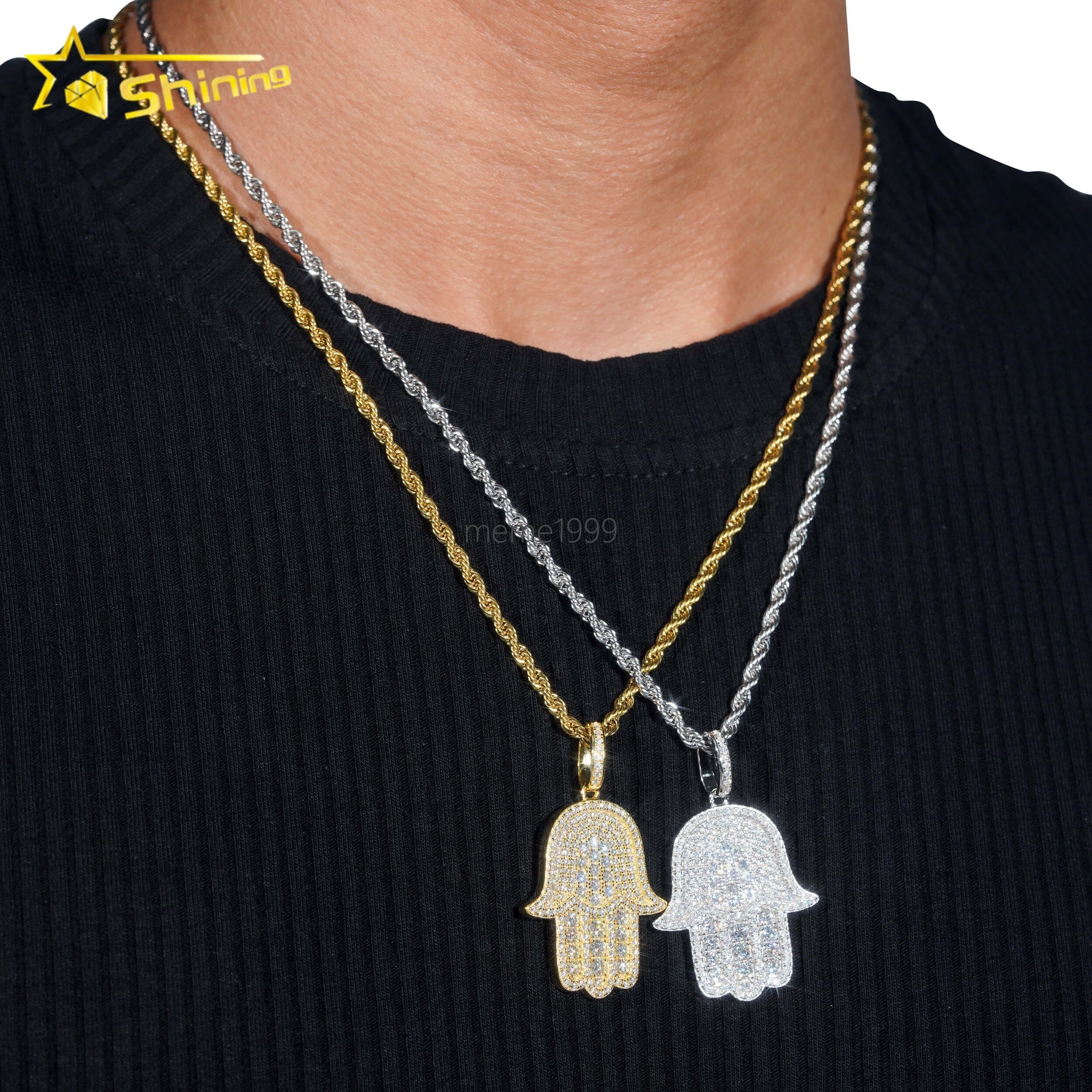 Wholesale Price Iced Out Hamsa Hand 925 Sterling Silver Hip Hop Men VVS Moissanite Pendant
