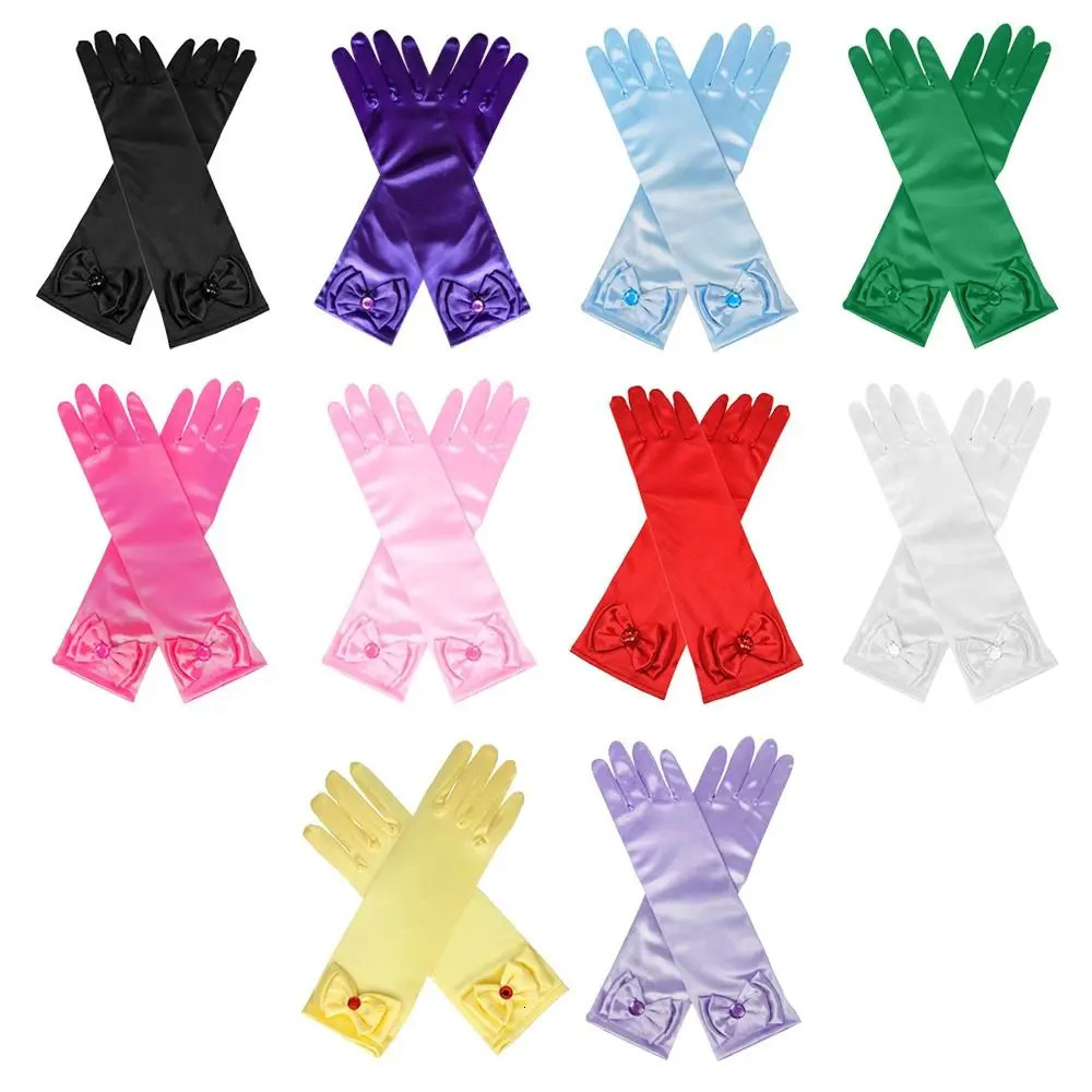 Children Long Gloves Princess Dance Performance Stage Satin Sequins Bow Glove Solid Full Finger Mittens Birthday Gifts 250811