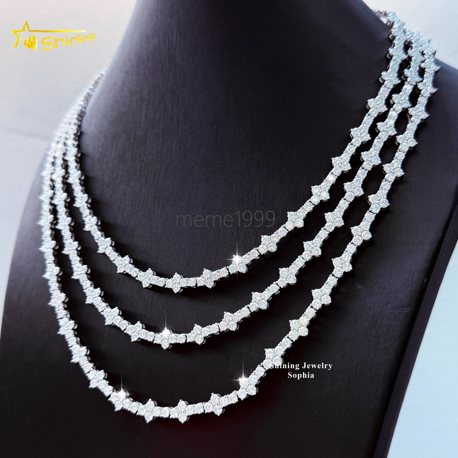 Hot Selling Hip Hop Moissanite Chokers Necklace S925 Silver Gold Plated 3mm VVS Moissanite Cross Tennis Chain