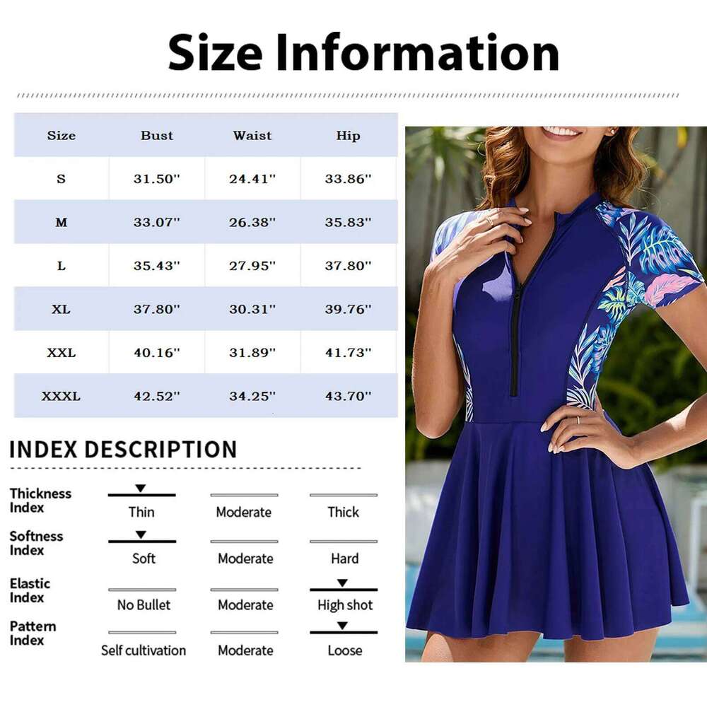 One Piece Swimsuit With Skirt Plus Size Swimwear Women Zipper Short Sleeve Swimming Suit Conservative Beachwear Rashguard