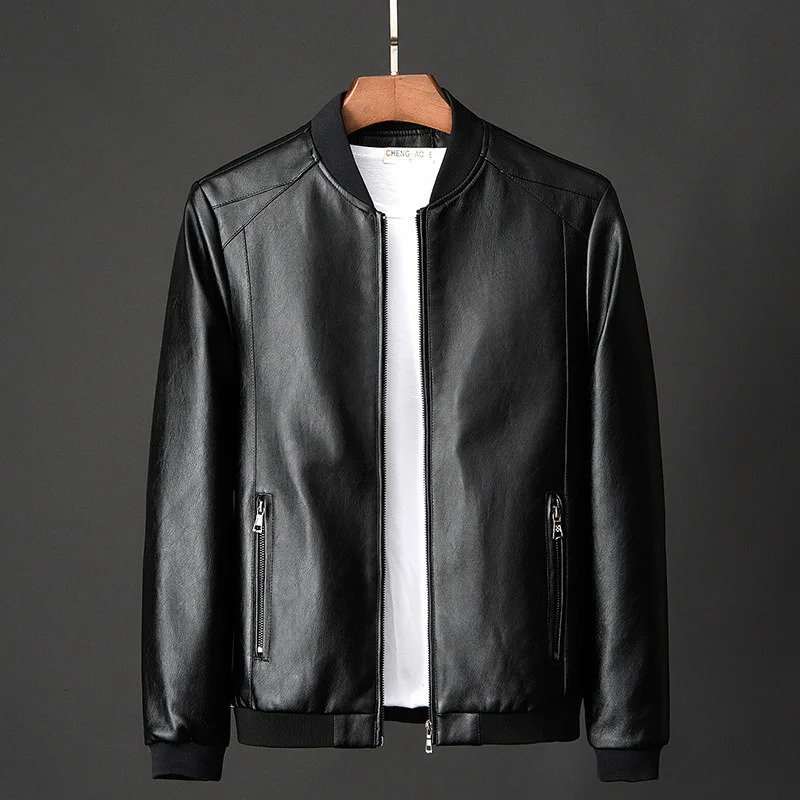 2023 Autumn Men Black Biker PU Leather Coat Korean Fashion Pu Jacket Trend Casual Fit Slim Baseball Clothes 8Xl 250815