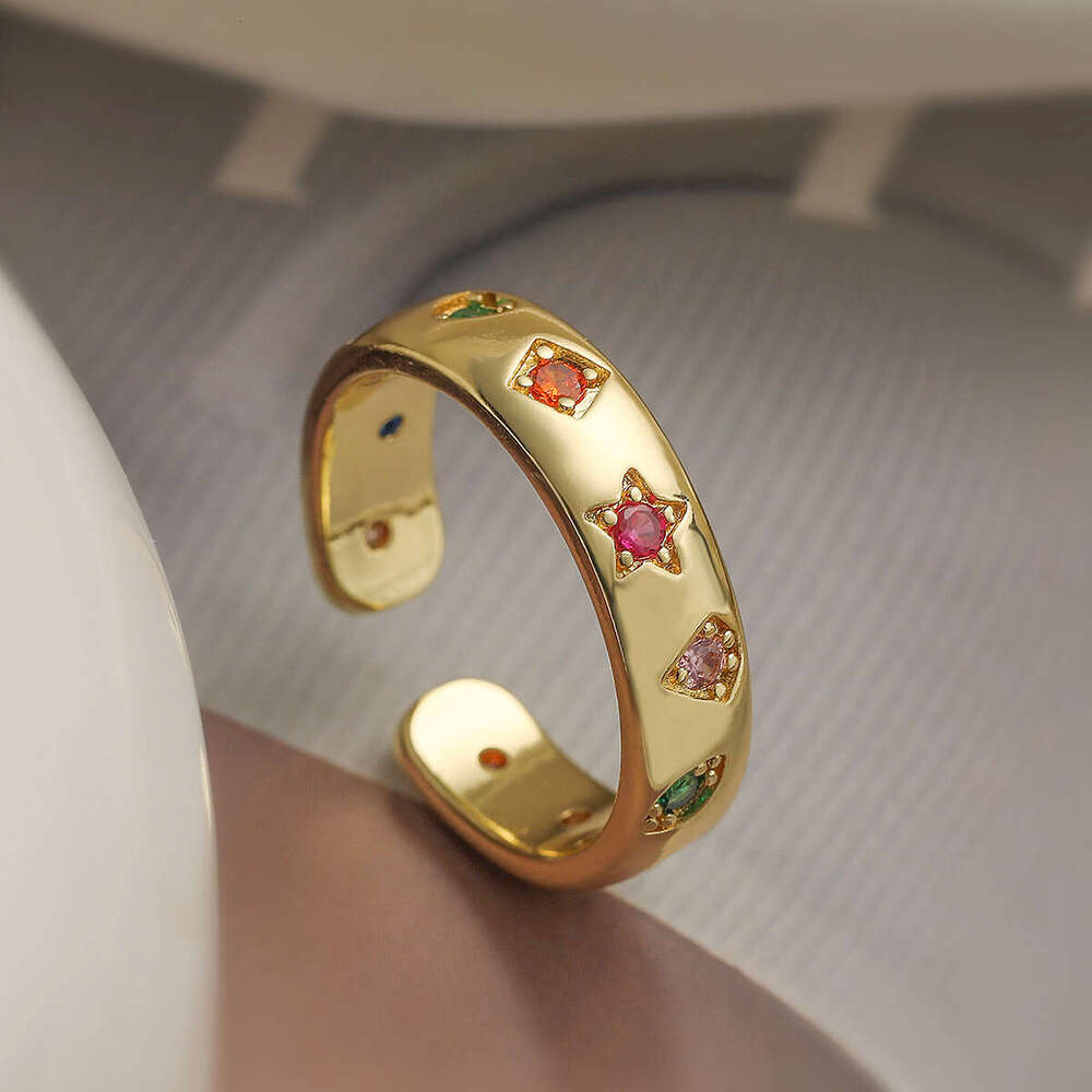 Simple Copper Gold-Plated Zircon Geometric Open for Women, Designer Niche Light Luxury Personality Ring