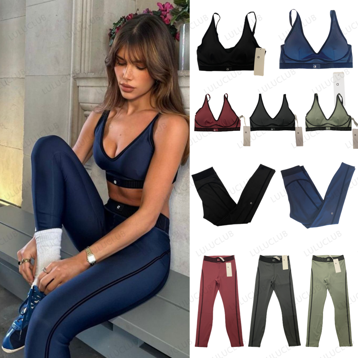 5A New Yoga Sets Sports Heart Throb Bra+Leggings High End White Striped Pants Back Yoga Outfits Set Summer High Women's Running Fitness Gym aloness women clothes Sets