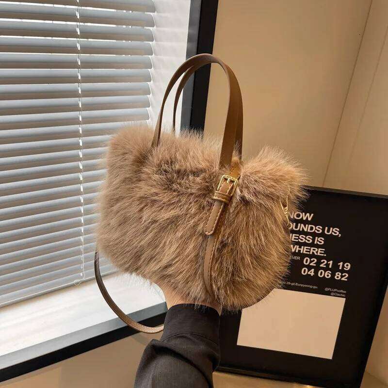 New Imitation Fox Fur Crossbody Bag with Simple Urban Zipper Soft and Fashionable Women's Handbag Available in Multiple Colors