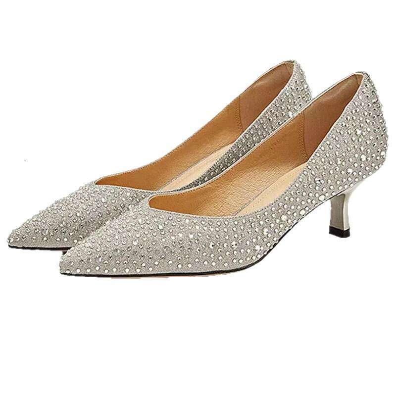Full Diamond Elegant Pointed Toe Fashion Gold Rhinestone Stiletto Single Women Slip-On High Heels Ladies Wedding Shoes