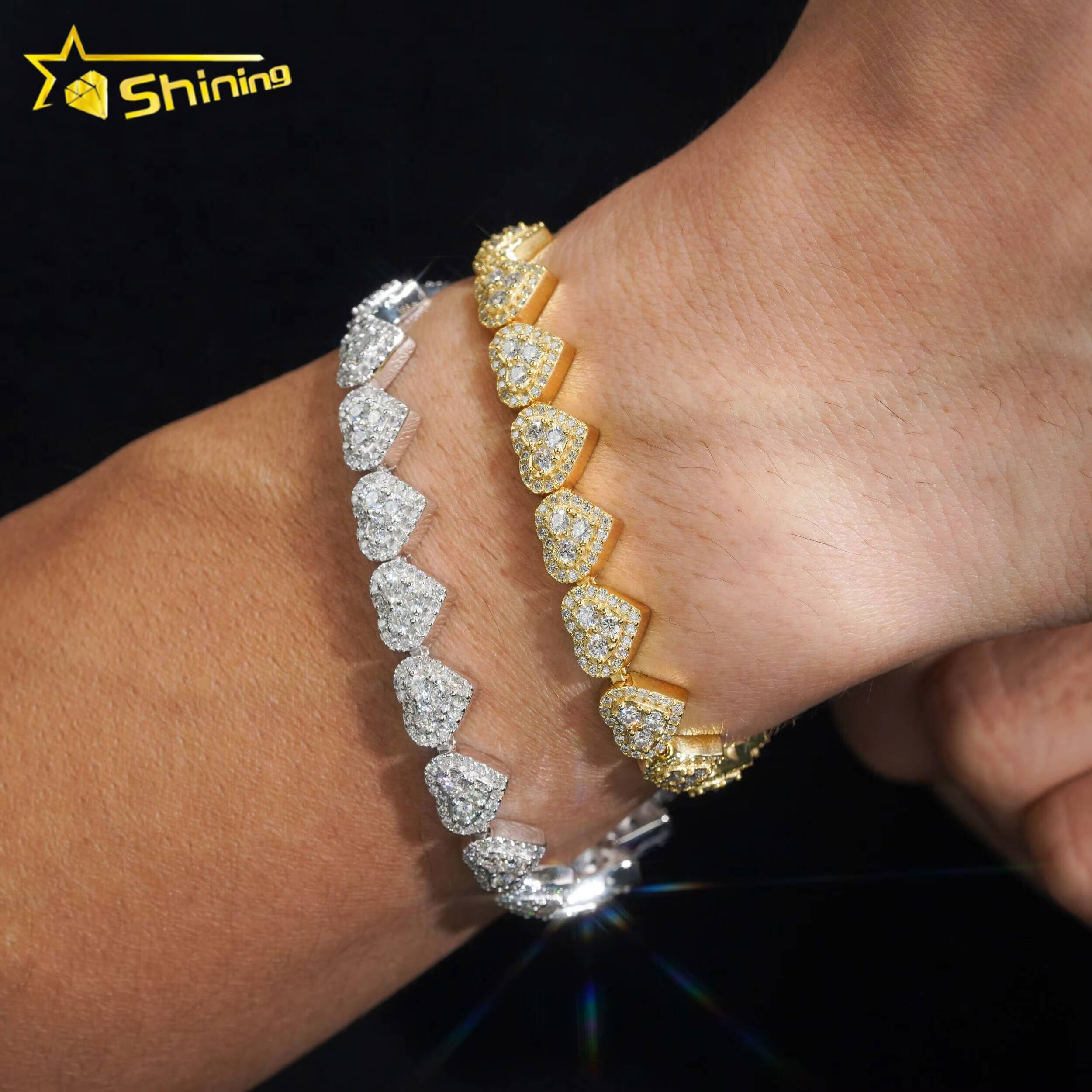 Ready to Ship High Quality Fashion Iced 925 Silver 8mm Heart Shape VVS Moissanite Diamond Cuban Bracelet