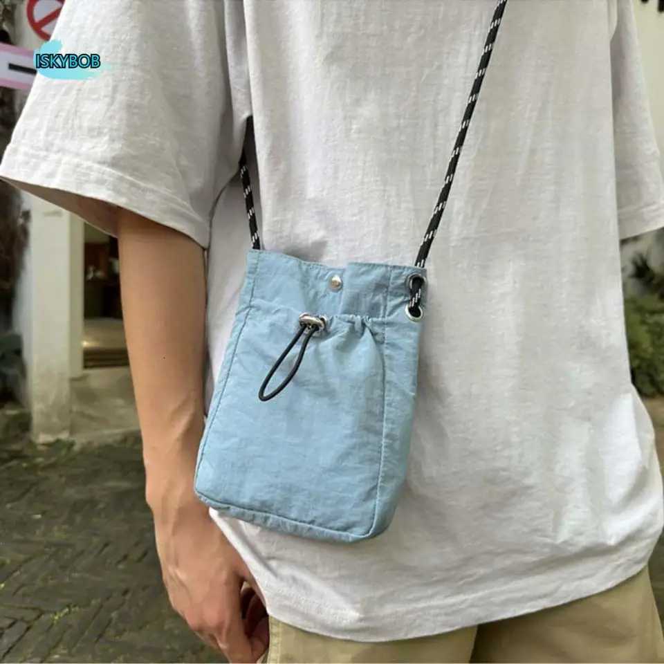 Cute Korean Style Drawstring Phone Bag Large Capacity Tote Bag Crossbody Bag Niche Design Solid Color Shoulder Bag Y250819