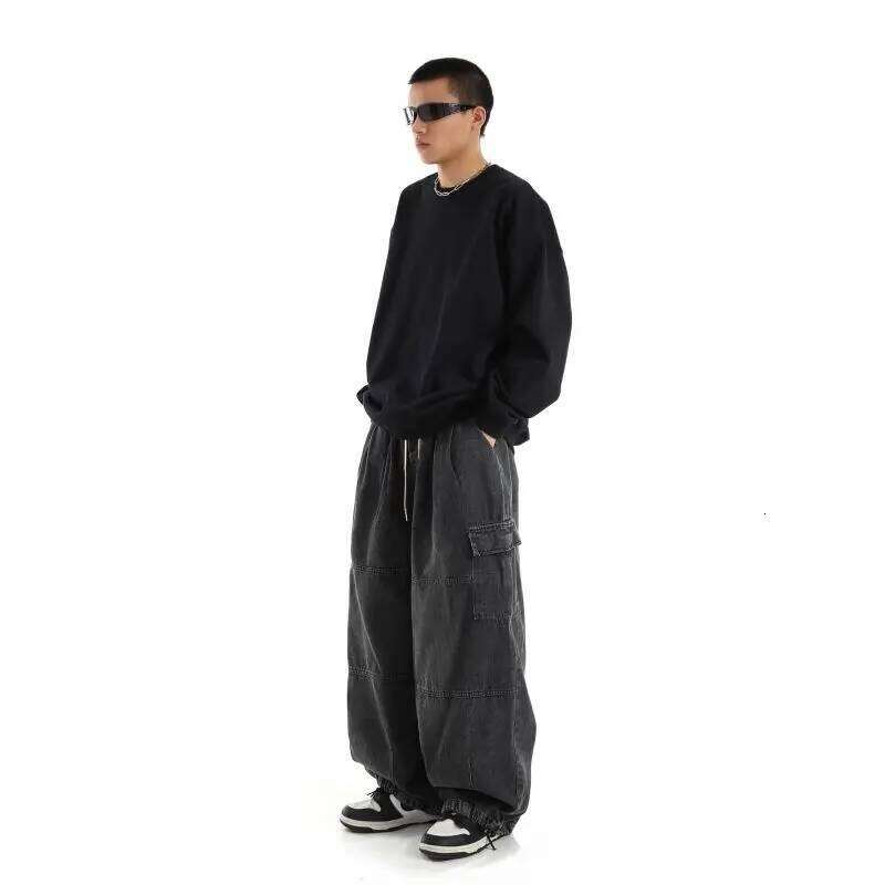 Y2k Black Baggy Cargo Jeans Trousers Men Streetwear Casual Hippie Jogging Wide leg Oversize Old Money Vintage Denim Pants