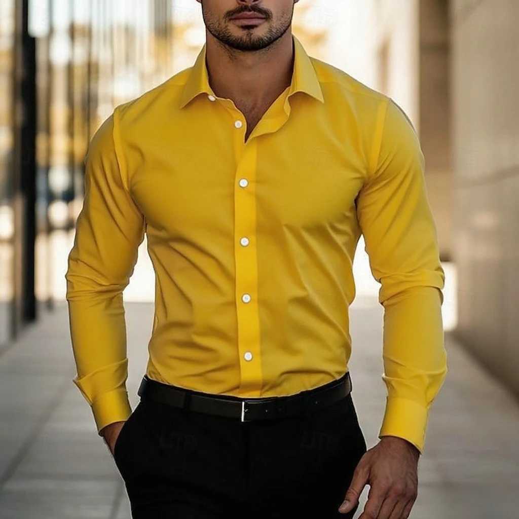 Mens everyday formal casual shirts homecoming standard fit long sleeve shirts lapel summer solid color tops fast shipping Y250819