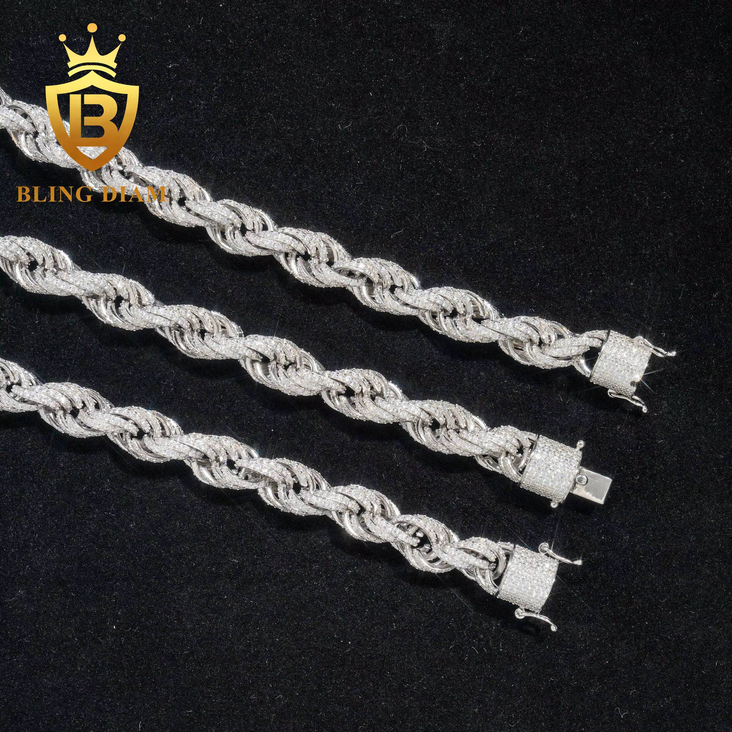 10mm Moissanite Cuban Link Chain Rope with Diamond Design Hip Hop Jewelry Moissanite Cuban Link Moissanite Ice Out Cuban Chain