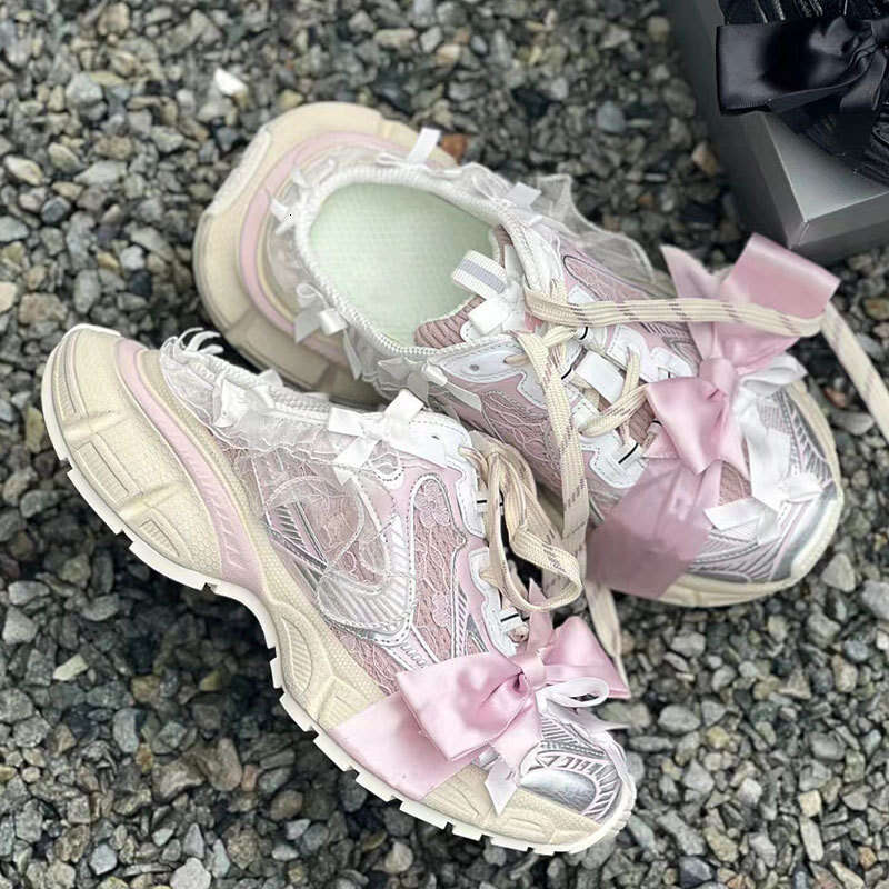 2025 Summer New Lace Bow 3XXL Half Slippers for Women Thick Sole Lace-up Casual Versatile Dad Shoes