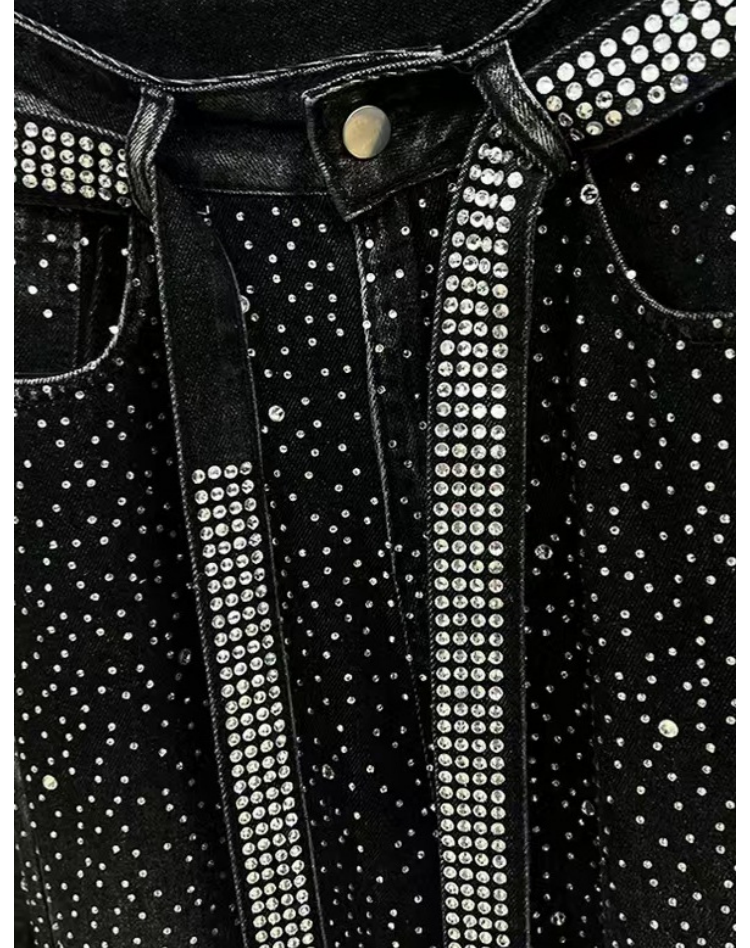 Men's Jeans Heavy Industry Starry Sky Rhinestone Washed Ribbon Streetwear Loose Washed Vibe Straight-leg Pants Trendy For Both Men And Women