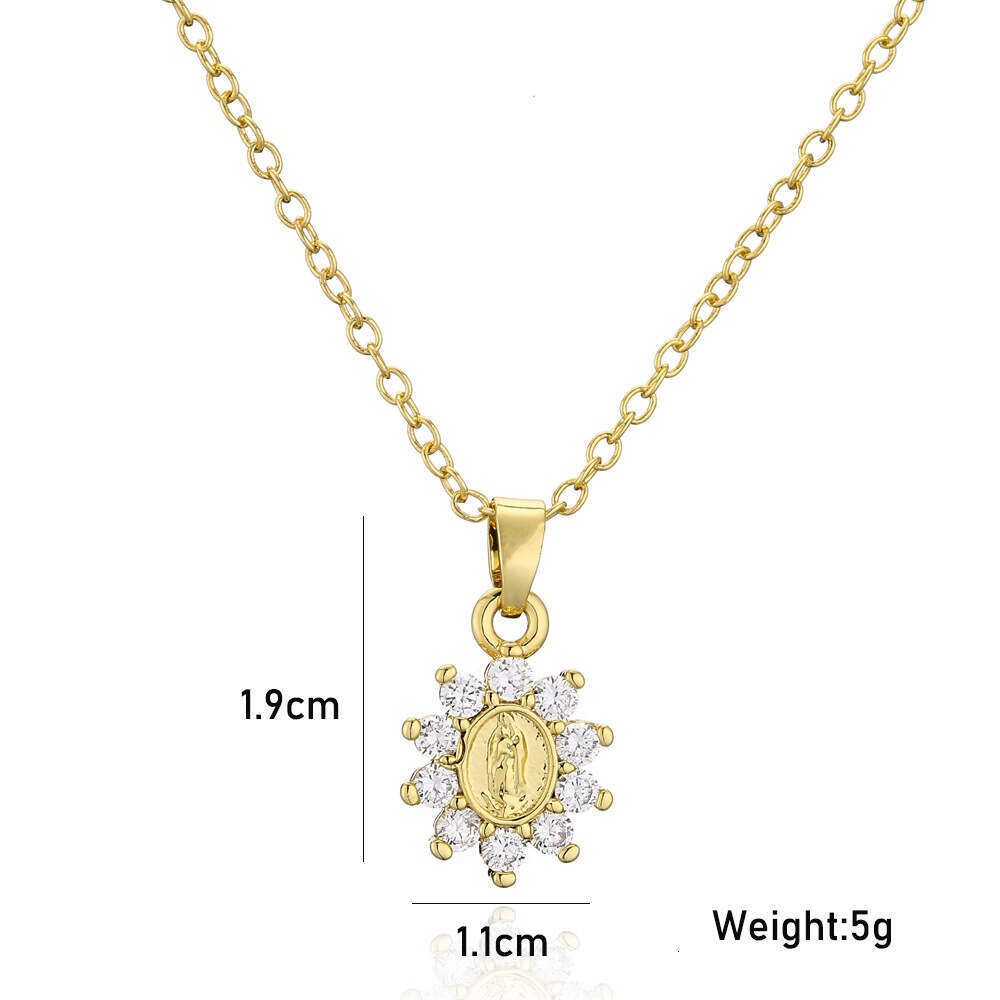 Designer Religious Jewelry Exquisite Small Copper Micro Inlaid Zircon Virgin Mary Pendant Necklace