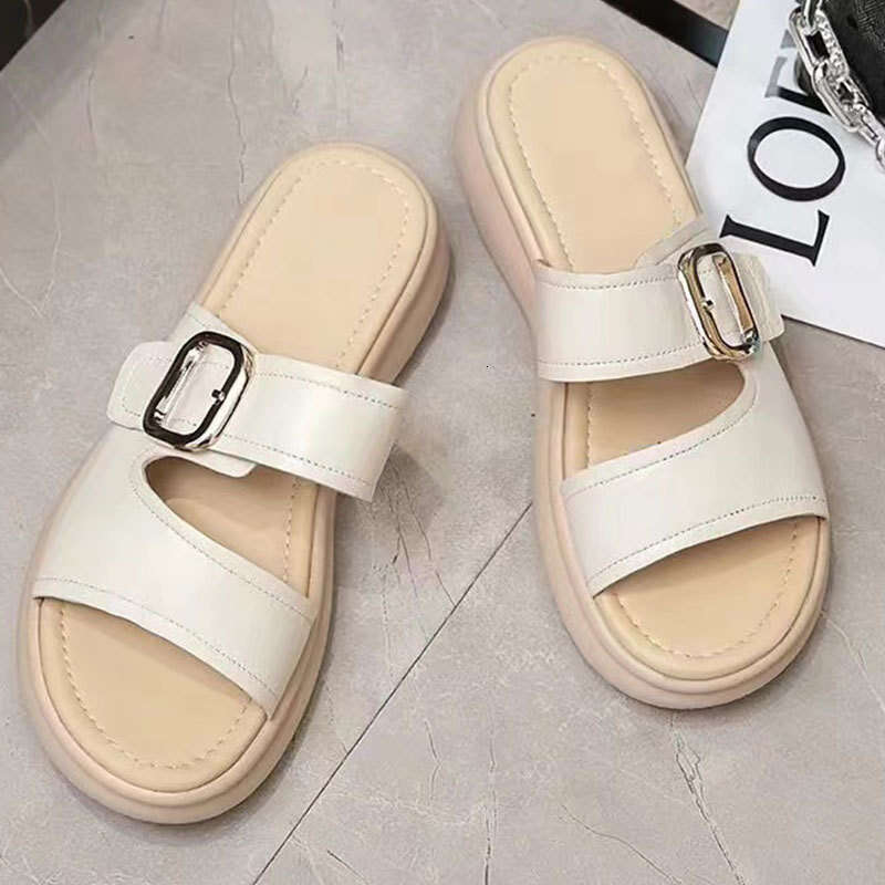2025 New Top Layer Cowhide Sole Maternity Slippers Beach Soft Leather Fairy Style One-Strap Sandals for Women Summer Outdoor Wear