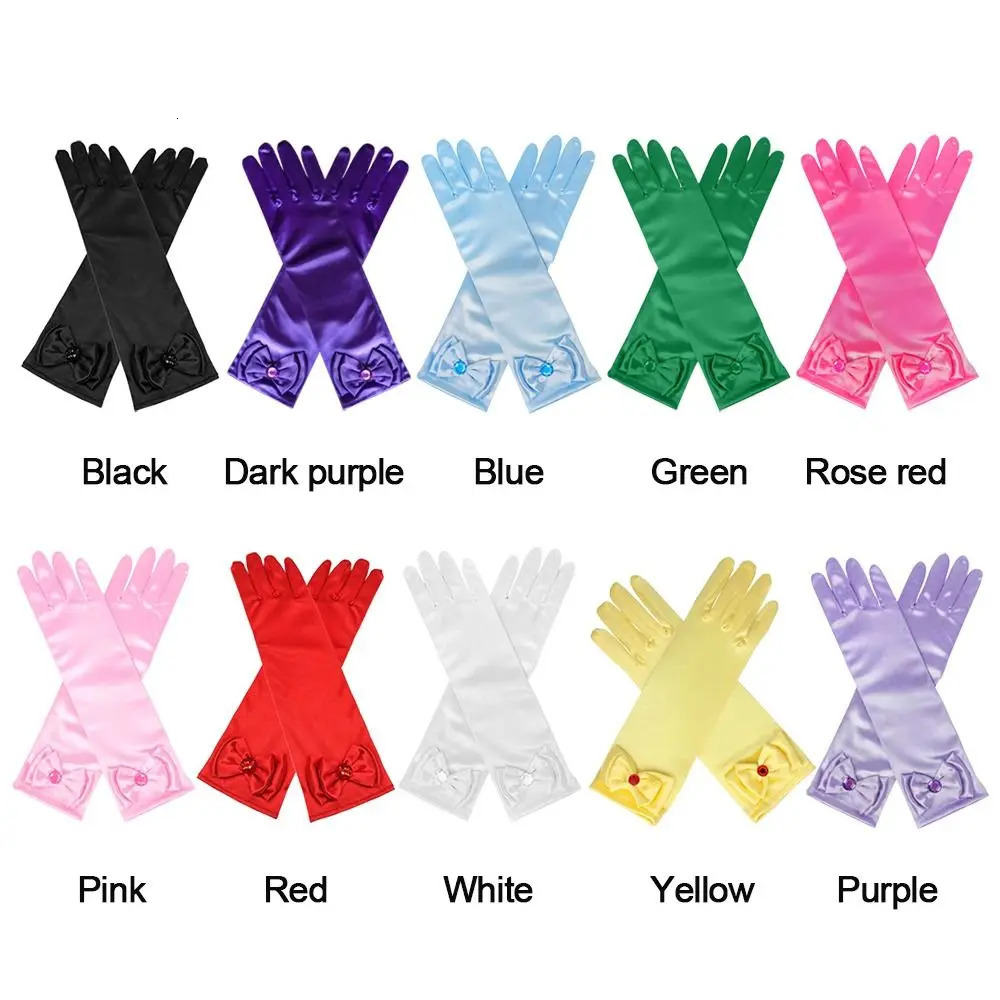 Children Long Gloves Princess Dance Performance Stage Satin Sequins Bow Glove Solid Full Finger Mittens Birthday Gifts 250811