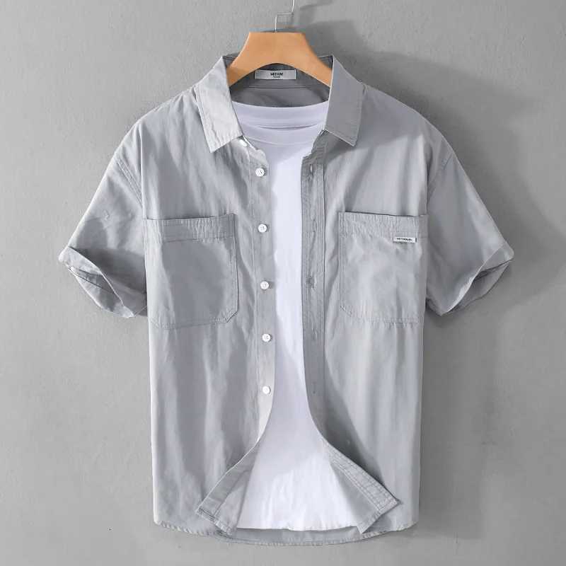 Summer Mens Casual Short Sleeve Comfortable Shirt 100% Cotton Sold Color Loose Simple Male Workwear Versatile Youth Fresh Shirt Y250819
