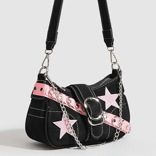 Sweet and cool girl's niche design for autumn 2025 matte shoulder bag patch color pink star shaped bag for women crossbody bag designer bag for w
