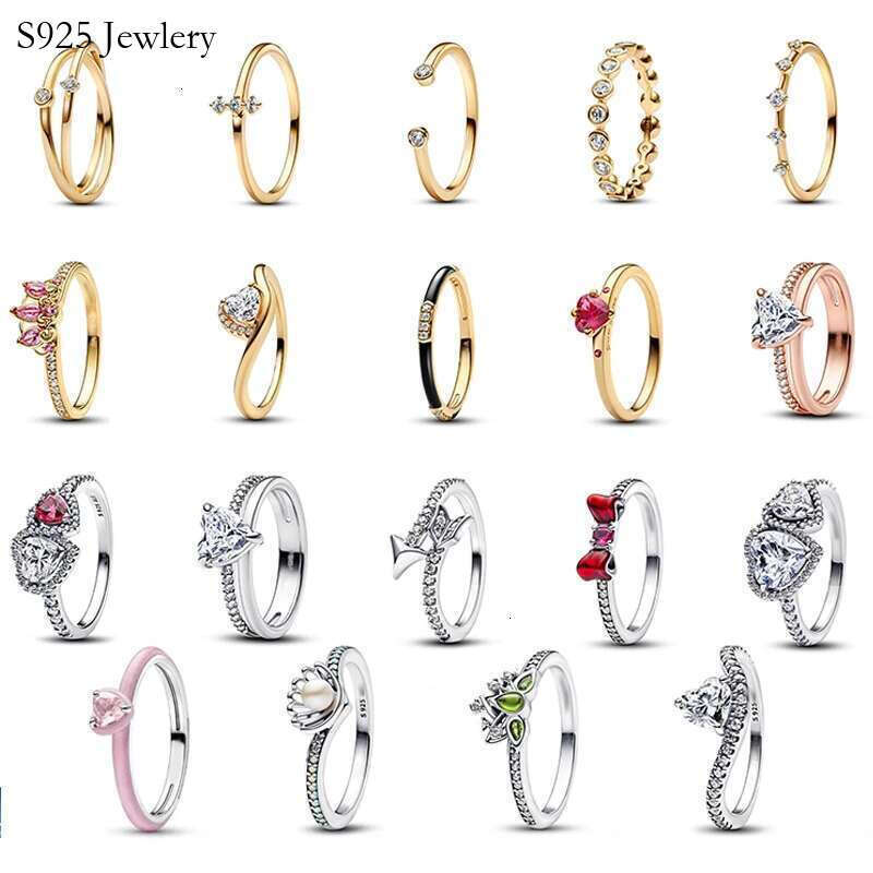 925 Sterling silver New Sparkling Double Heart, Pink Bow Ring, Suitable For Women DIY Jewelry, Wedding, High quality Valentine's Day Gift Wholesa