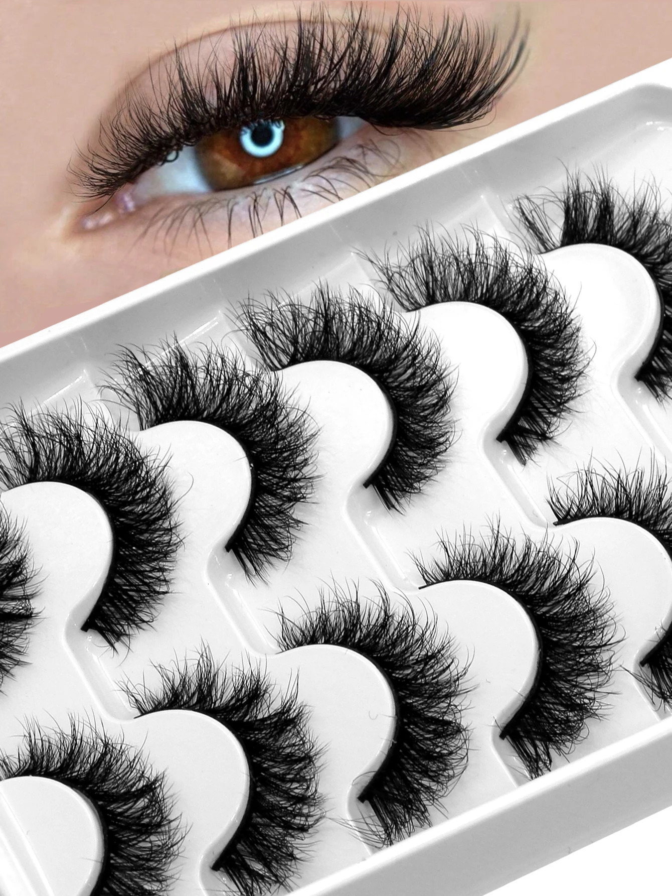 GROINNEYA 5D Fluffy Eyelashes Cat Eye Lashes Natural Fullness Soft Curly Thick Long Lasting Eyelash Makeup 250811