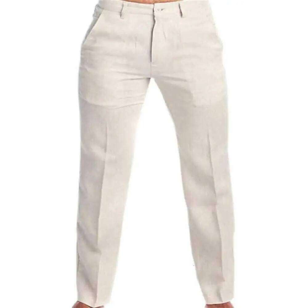 2023 Men's Stand Pocket Casual Linen Pants Solid White Gray Trouser Plus Size 3xl Mens Elegant Fashion Sweatpants Men Streetwear
