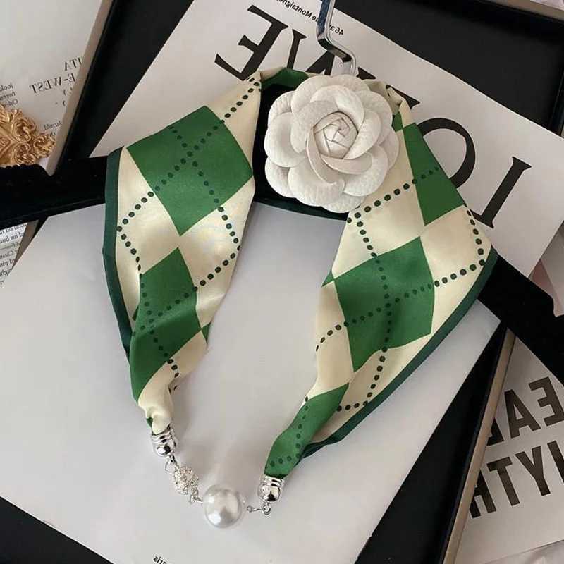 New Luxury Design Magnetic Pearls Button Silk Scarf Women Summer Neck Ornament Silk Scarves La Shirt Sunscreen Decoration Gift XJ250820