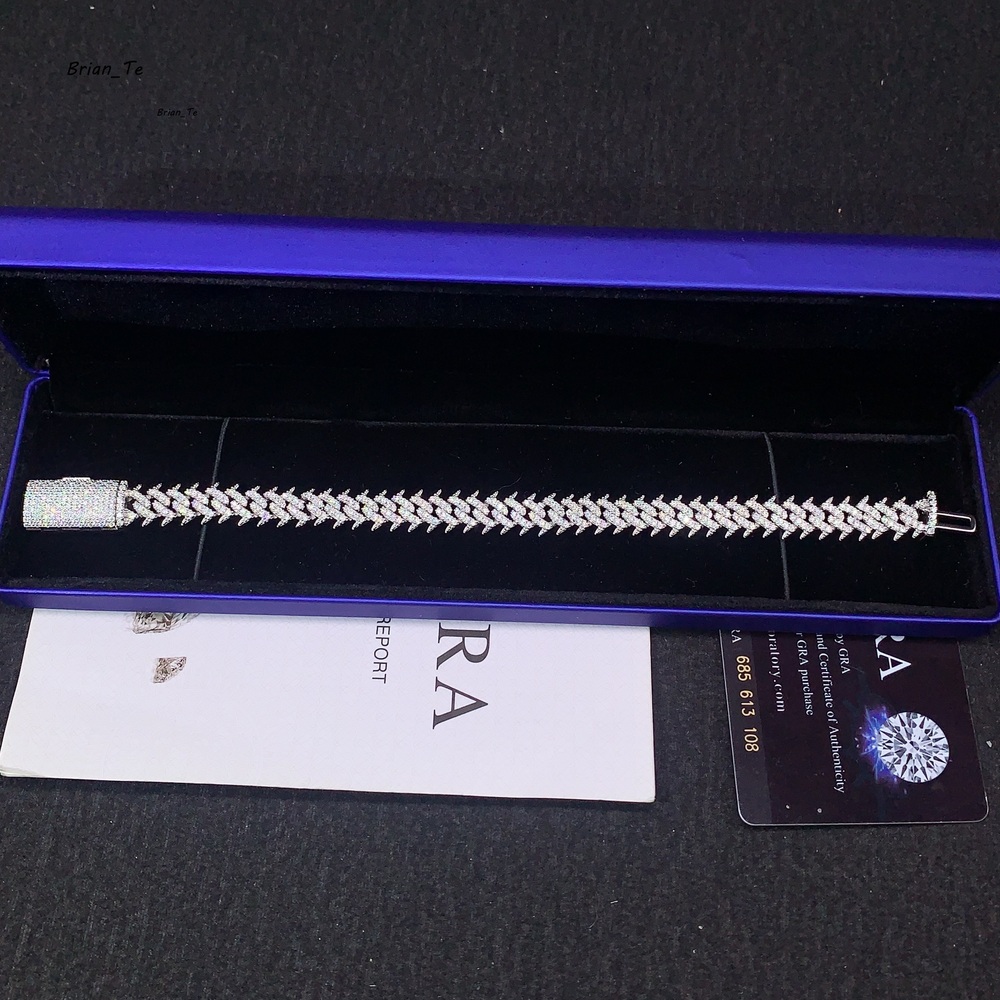 Fine Jewelry 925 Silver 10MM Thorns Spike Design Moissanite Cuban Bracelet Custom Men Iced Out Hip Hop Cuban Link Chain