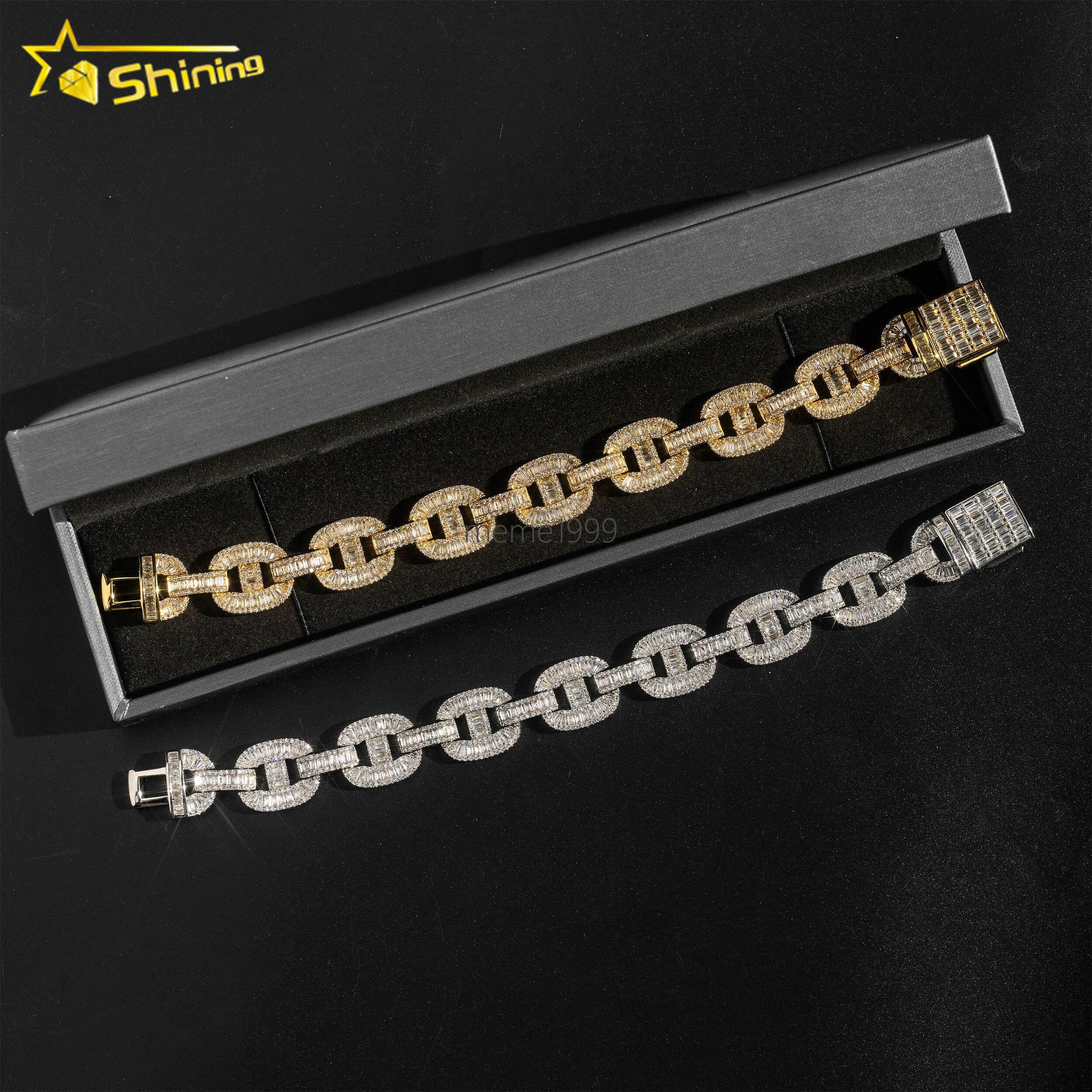 Ready to Ship Iced Out Cuban Bracelets High Quality 18K Gold Plated Brass moissanite Diamond Cuban Link Chain