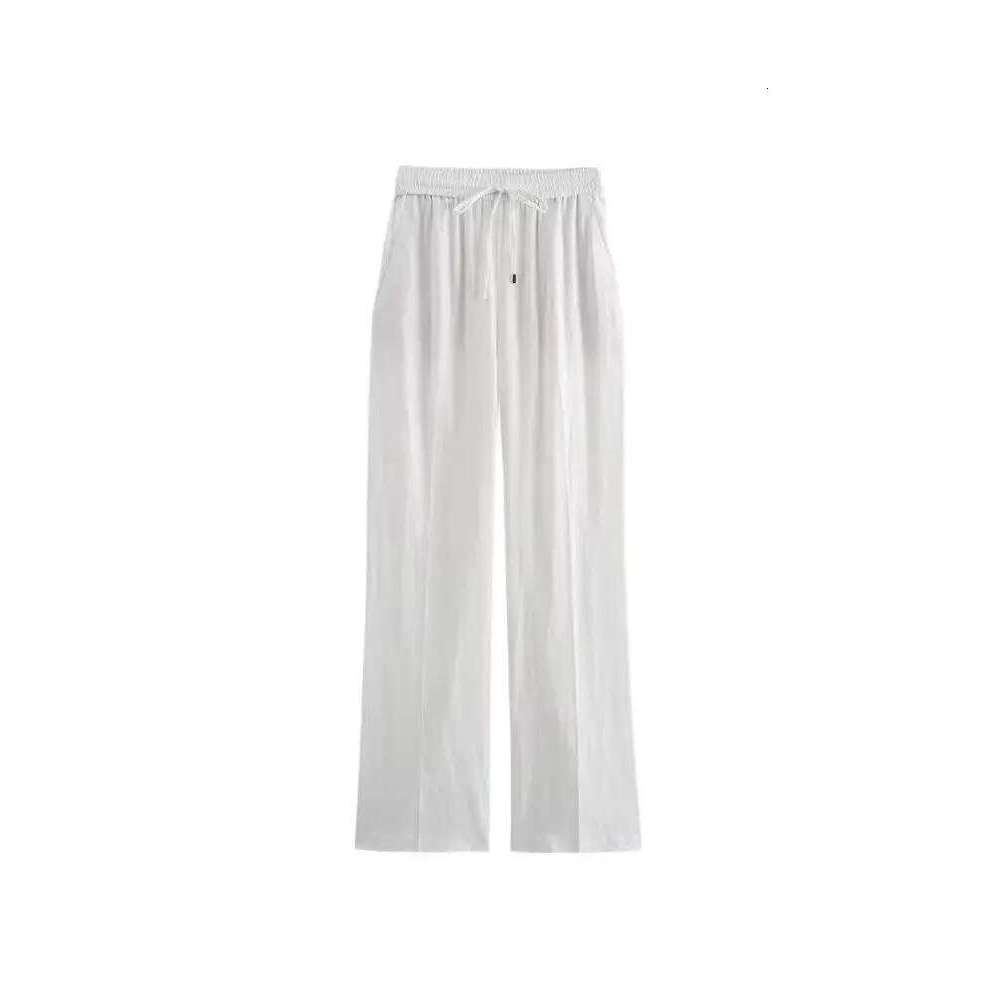 TRZA-Women's Straight Pants with Front Pockets, High Elastic Waist, Drawstrings, Female Trousers, Chic Fashion