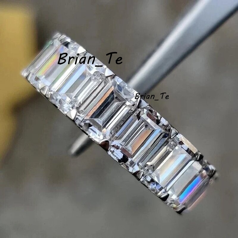14K Real Gold Engagement Eternity Ring Synthetic Diamond Emerald Cut Moissanite Ring for Women