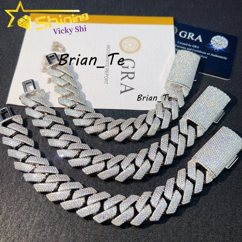 Top Quality Iced Out Hip Hop Cuban Chain 925 Sterling Silver 20mm Big Size Miami Mossanite Cuban Link Chain Bracelet