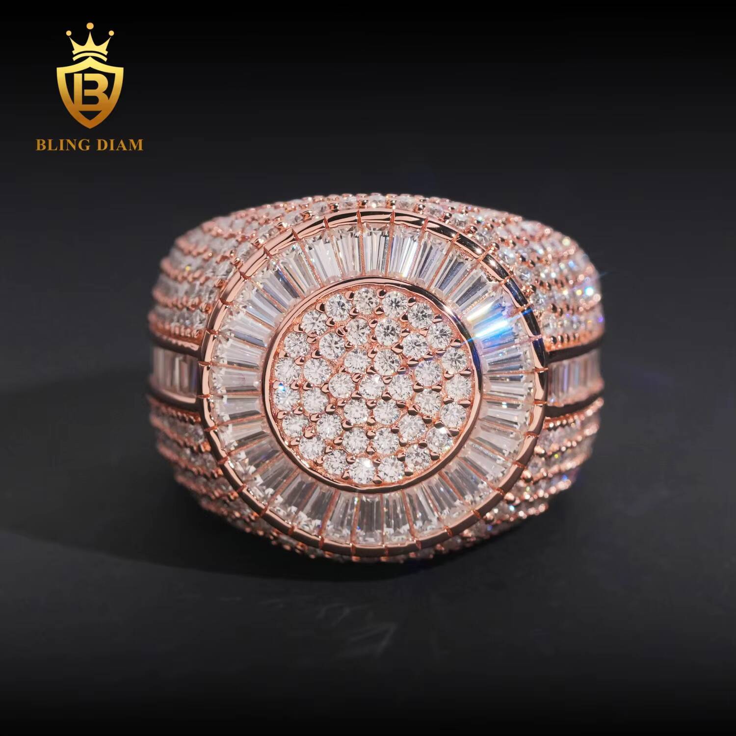 Hip Hop Jewelry S925 Sterling Silver Rose Gold Plated Ice Out Vvs Moissanite Pass Diamond Tester Round Rings Trendy for Men