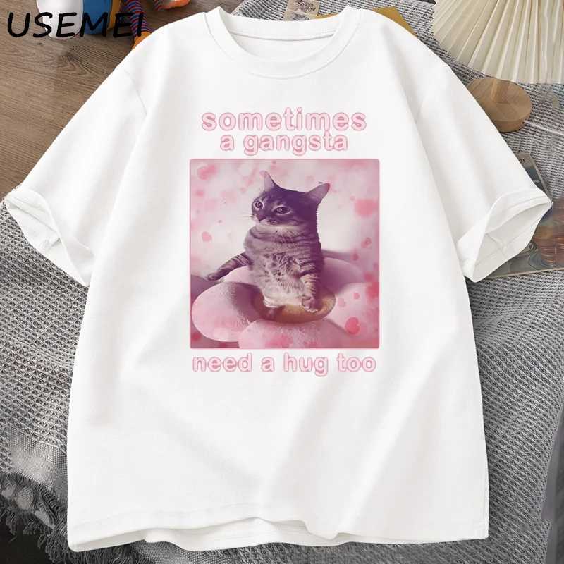 Sometimes A Gangsta Need A Hug Funny Cat Meme T-shirt Men Women Goofy Ahh T Shirt Y2k Graphic T Shirts Oversized Tee Clothing Y250819
