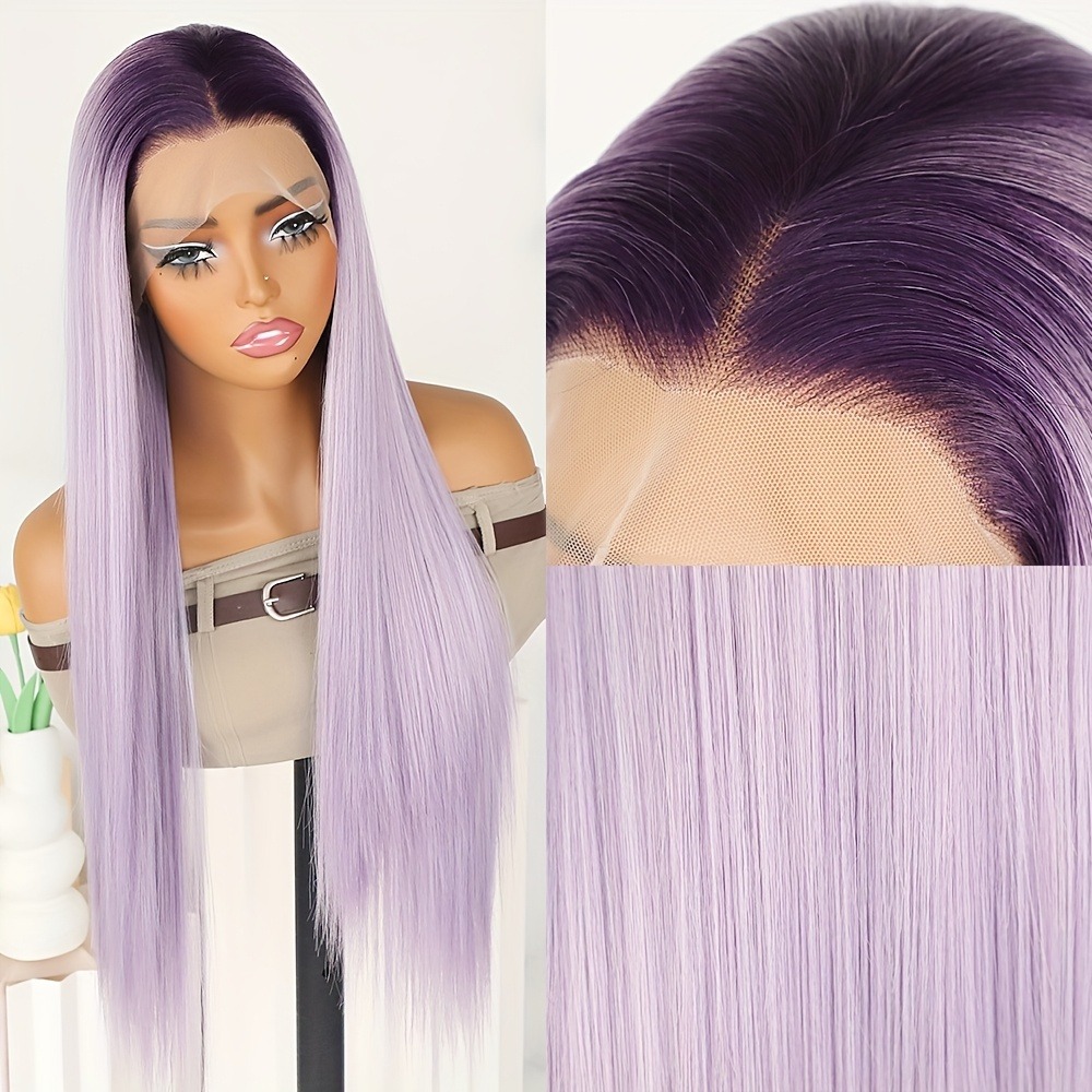 13x4 Ombre Purple Lace Frontal Wig Human Hair Straight Lace Front Wigs Light Purple For Women HD Glueless Preplucked Wigs Ready To Go