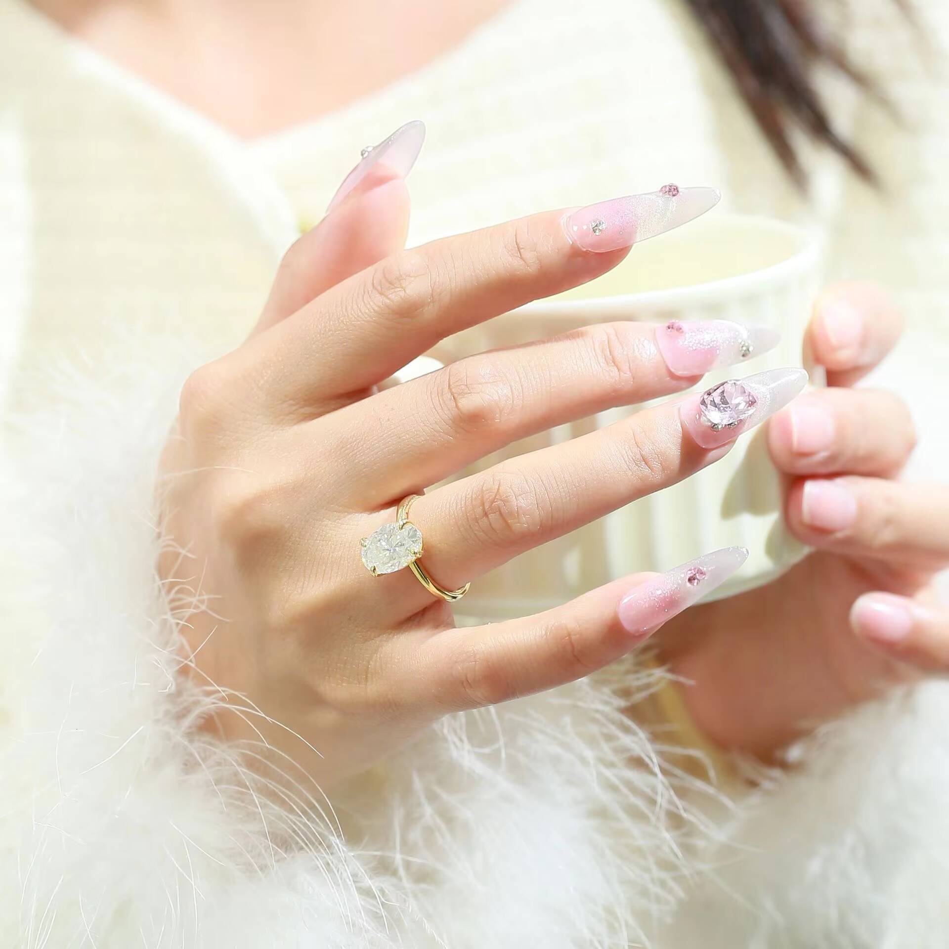 Hot Selling S925 Silver 4.5 Karat Moissanite Ring Oval Egg-shaped Cut Cross-Border E-commerce Trendy Mossanite Diamond Ring