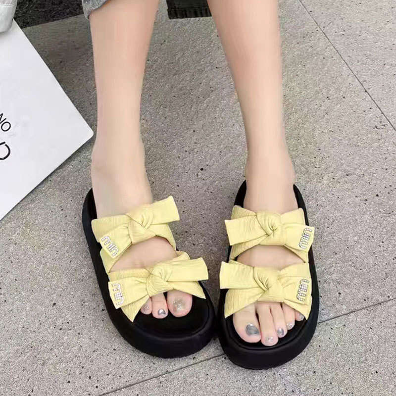 Fashionable Simple Bow One-Strap Women's Summer Small Size Thick-Soled Outdoor Versatile Lightweight Sandals