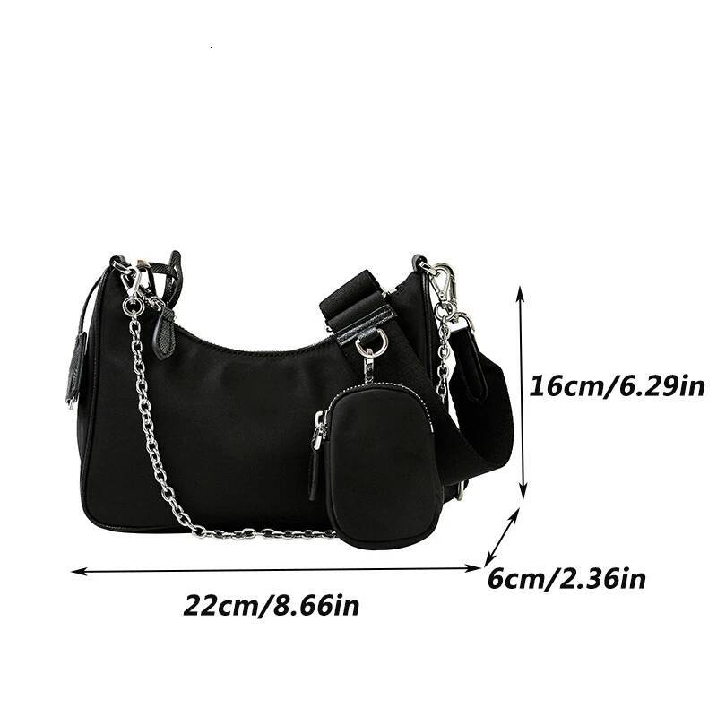 Autumn new casual nylon women s shoulder fashionable cool chain decoration armpit crossbody with small wallet Autumn new designer Women s crossbody