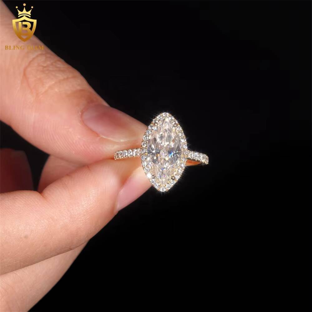Fine Jewelry Custom Ring D Color VVS Moissanite Diamond 14K Yellow Gold Engagement Wedding Ring