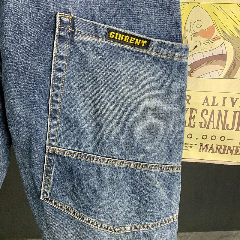 Japan Style Mens Jeans wide Spring Straight Leg Cargo Pants Man Korean Wide Loose Trendy Plus Size Harem Denim 250820