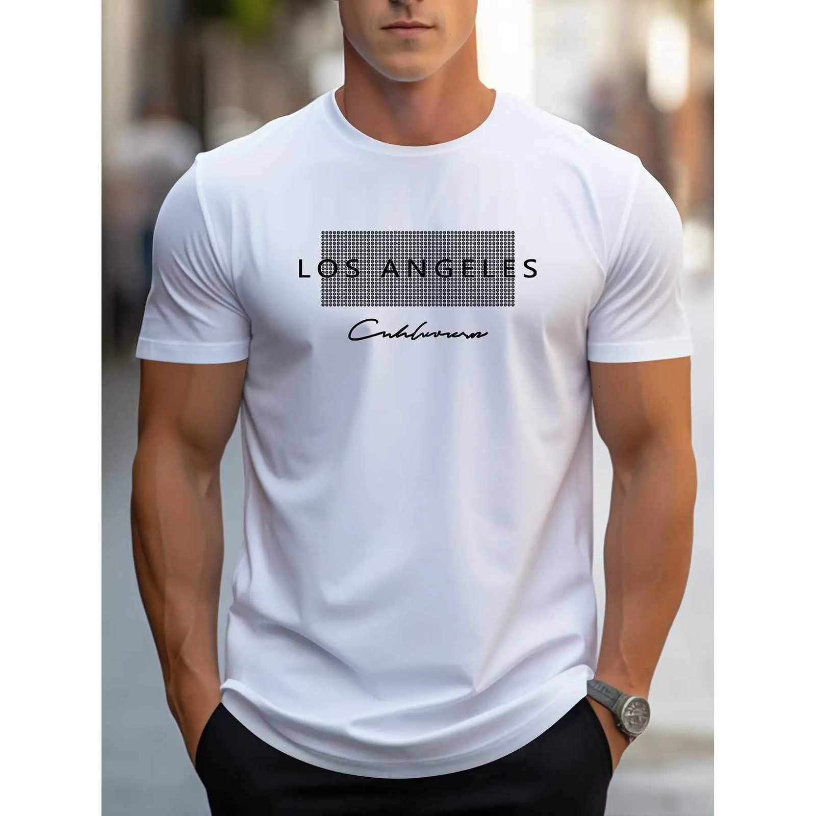 Mens summer loose fit large Los Angeles Graphic printed slim fit casual sports round neck short sleeved T-shirt top Y250819